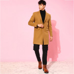 Men Solid Notched-Lapel Regular Fit Leather Overcoat